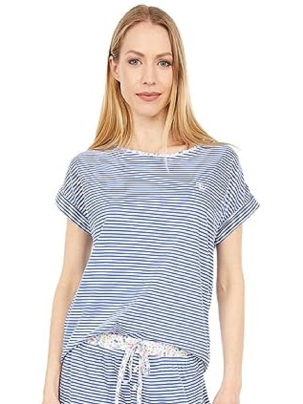 LAUREN RALPH LAUREN Womens Short Sleeve Roll Cuff Boxer Pajama Top Only,1-Piece